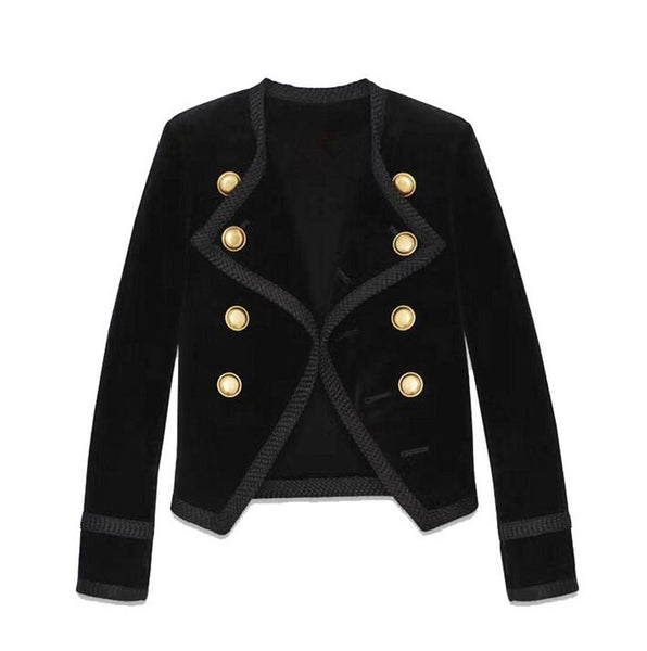 Slim Black Velvet Blazers Women Double Breasted Lapel Work Suit Blazer Female Suit Jacket Slim Lady Office Coats