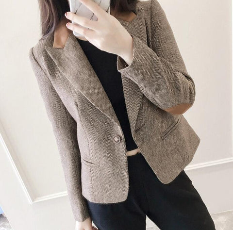 Spring Autumn Ladies Blazers Slim British Style Vintage Blazer Jacket for Women Single Button Suit Jackets Female