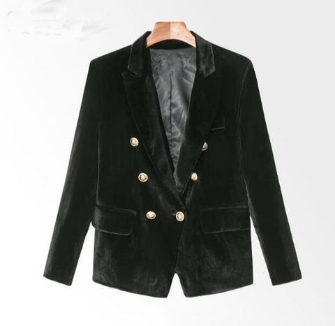 Wine red Black Blue Velvet Blazer Women Double Breasted Button Casual Suit Coat Jackets Female Velvet Jacket