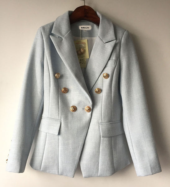 Autumn New Women's Blazers Long Sleeve Slim Button Formal Jacket Female Sky Blue Women Suit Office Blaser Ladies Coat