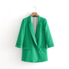 Black Green Pink Casual Blazer Women Spring Summer Three Quarter Sleeve Slim Business Office Ladies Work Blazers