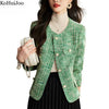 KoHuiJoo  Green Blue Autumn Coat Women Korean Style Solid Formal Short Long Sleeve Tweed Woolen Jacket Plus Size Ladies Coat