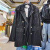 KoHuiJoo Korean Designer Blazer Women Autumn 2023 Double Breasted Loose Sequin Sequined Jacket Black Formal Outerwear