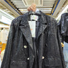 KoHuiJoo Korean Designer Blazer Women Autumn 2023 Double Breasted Loose Sequin Sequined Jacket Black Formal Outerwear