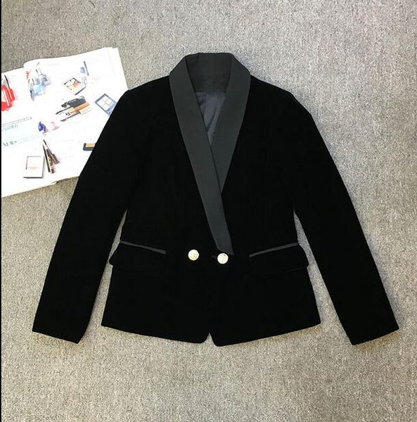 Slim Black Women's Blazers and Jackets Long Sleeve Double Breasted Basic Solid Office Female Formal Velvet Jackets Lady