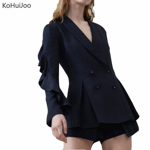 Spring Auttumn Fashion Women Ruffle Blazer Jacket  Double Breasted Long Sleeve Plus Big Size Office Suit Jacket Female