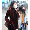 KoHuiJoo Velvet Blazer Women Slim One Button Office Ladies Elegant Blazer Coat Full Sleeve Solid Casual Outwear Wine Red