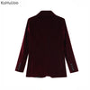 KoHuiJoo Velvet Blazer Women Slim One Button Office Ladies Elegant Blazer Coat Full Sleeve Solid Casual Outwear Wine Red