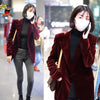 KoHuiJoo Velvet Blazer Women Slim One Button Office Ladies Elegant Blazer Coat Full Sleeve Solid Casual Outwear Wine Red