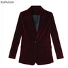 KoHuiJoo Velvet Blazer Women Slim One Button Office Ladies Elegant Blazer Coat Full Sleeve Solid Casual Outwear Wine Red