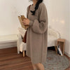 Korea Chic Autumn O-neck Lantern Sleeve Sweater Dress Casual Women Winter Loose Black Warm Vestidos Dress Robe Femme
