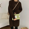 Korea Chic Autumn O-neck Lantern Sleeve Sweater Dress Casual Women Winter Loose Black Warm Vestidos Dress Robe Femme