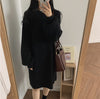 Korea Chic Autumn O-neck Lantern Sleeve Sweater Dress Casual Women Winter Loose Black Warm Vestidos Dress Robe Femme