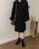 Korea Chic Autumn O-neck Lantern Sleeve Sweater Dress Casual Women Winter Loose Black Warm Vestidos Dress Robe Femme