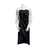 Korea Chic Fenimine Vestidos Women Patchwork Square Neck Elegant Office Lady Solid Black Dress
