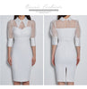 Korea Lace Patchwork 3/4 Sleeve Sheath Pencil Bodycon Sexy Dresses For Women Midi White Cloth