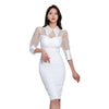 Korea Lace Patchwork 3/4 Sleeve Sheath Pencil Bodycon Sexy Dresses For Women Midi White Cloth