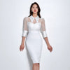 Korea Lace Patchwork 3/4 Sleeve Sheath Pencil Bodycon Sexy Dresses For Women Midi White Cloth