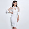 Korea Lace Patchwork 3/4 Sleeve Sheath Pencil Bodycon Sexy Dresses For Women Midi White Cloth