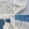 Korea Style Women Skirt Set White Lace Crop Top Coat Shirt and Lace Patchwork Denim Skirt 2 Piece Summer Sets Suits Spring 2022