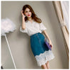 Korea Style Women Skirt Set White Lace Crop Top Coat Shirt and Lace Patchwork Denim Skirt 2 Piece Summer Sets Suits Spring 2022