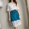 Korea Style Women Skirt Set White Lace Crop Top Coat Shirt and Lace Patchwork Denim Skirt 2 Piece Summer Sets Suits Spring 2022