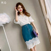 Korea Style Women Skirt Set White Lace Crop Top Coat Shirt and Lace Patchwork Denim Skirt 2 Piece Summer Sets Suits Spring 2022