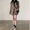 Korean 2 Set Woman Skirt Suits Retro Plaid Blazer Sets Suit Jacket + High Waist Skirt Sets OL Casual Blazer Two Piece
