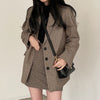Korean 2 Set Woman Skirt Suits Retro Plaid Blazer Sets Suit Jacket + High Waist Skirt Sets OL Casual Blazer Two Piece