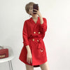 Korean 2022 Spring Casual Women Blazers Solid Mid-Long Double Breasted Sashes Women Blazer and Jackets femme Plus Size AO532