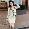 Korean Autumn 2022  Women'S Plaid Color-Blocking Elegant Office Short Suit Jacket + French Mini Skirt Two-Piece Suit