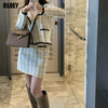Korean Autumn 2022  Women'S Plaid Color-Blocking Elegant Office Short Suit Jacket + French Mini Skirt Two-Piece Suit