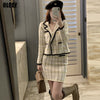 Korean Autumn 2022  Women'S Plaid Color-Blocking Elegant Office Short Suit Jacket + French Mini Skirt Two-Piece Suit