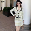 Korean Autumn 2022  Women'S Plaid Color-Blocking Elegant Office Short Suit Jacket + French Mini Skirt Two-Piece Suit