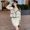 Korean Autumn 2022  Women'S Plaid Color-Blocking Elegant Office Short Suit Jacket + French Mini Skirt Two-Piece Suit