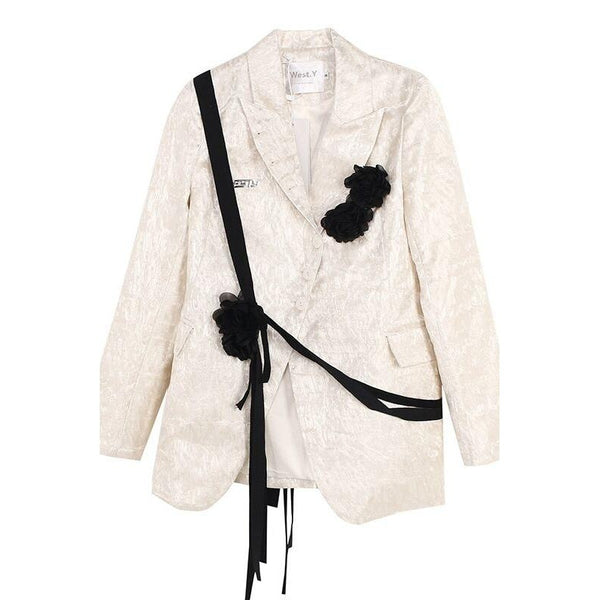 Korean Autumn  Blazer Designer Trend Chic Dark Flower Clothing Decoration Lace Casual Woman 2023 Collection