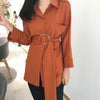 Korean Casual Loose Autumn Top And Blouse 2022 New Fashion Turn-down Collar Long Shirt Long Sleeve Solid Blouse With Belt