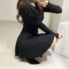 Korean Casual Single Breasted Knitting Mini Dress Women Autumn Winter Buttons Knitted Sweater Dress Pleated Robe Femme Vestidos