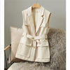 Korean Casual Suit Lapel Sleeveless Gilet With Belt Chic Waistcoat Female Sleeveless Coat Harajuku Single-Breasted Women Jacket
