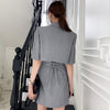 Korean Chic Dress Summer Style Suit Collar Chic Dress Double Breasted Care Back Hollow Short Sleeve Dress