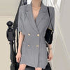Korean Chic Dress Summer Style Suit Collar Chic Dress Double Breasted Care Back Hollow Short Sleeve Dress