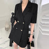 Korean Chic Dress Summer Style Suit Collar Chic Dress Double Breasted Care Back Hollow Short Sleeve Dress