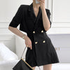 Korean Chic Dress Summer Style Suit Collar Chic Dress Double Breasted Care Back Hollow Short Sleeve Dress