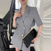 Korean Chic Dress Summer Style Suit Collar Chic Dress Double Breasted Care Back Hollow Short Sleeve Dress