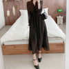 Korean Chic Design Autumn Spring Womens Slim Waist A Line Elegant Date Girls Long Single Breasted Button Shirt Dress
