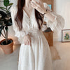 Korean Chic Design Autumn Spring Womens Slim Waist A Line Elegant Date Girls Long Single Breasted Button Shirt Dress