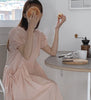 Korean Chic Sweet Temperament Double Pocket Design Slimming Bow Tie Puff Sleeve Dress Female Dress