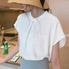 Korean Chiffon Blouse Women Summer 2022 New Fashion Loose Tops Women Short Sleeve O-Neck Open Back Casual Shirt Blue White