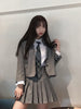 Korean College Style Long Sleeve Coat and High Waist Pleated Mini Skirt Blazer + pleated skirt + White Shirt + Tie 4 Piece Set