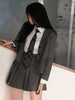 Korean College Style Long Sleeve Coat and High Waist Pleated Mini Skirt Blazer + pleated skirt + White Shirt + Tie 4 Piece Set